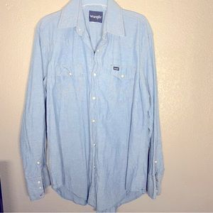 Wrangler Denim Shirt Button Up Mens M/L Blue Long Sleeve Casual Western